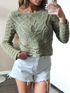Dex Olive Green Crochet Crop Top
